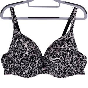 Cacique Black Pink Floral Smooth Boost Plunge Underwire Women's Bra 42D